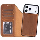 VENOULT Full Grain Leather Wallet Case for iPhone 17 Pro Max, Magnetic Detachable, Buesiness Style 4 Card Holder Folio, Man or Women, Compatible with MagSafe, RFID, Handmade (Almond Brown)