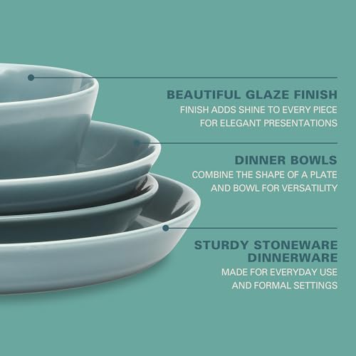 Image of Gibson Home Summer Shades 16 Piece Plates and Bowls Dishes Service for 4 Porcelain Dinnerware Set - Blue
