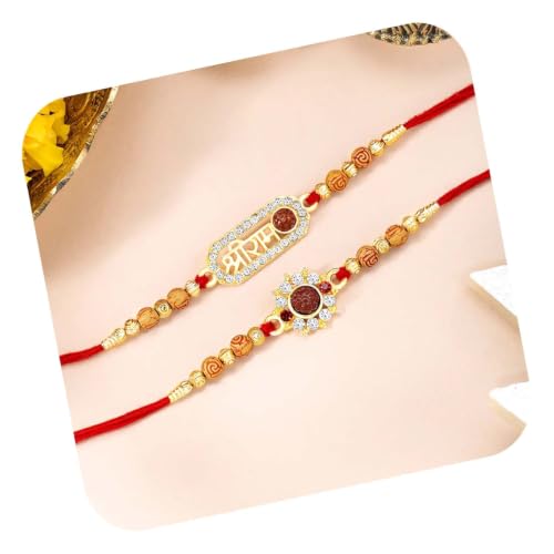 Image of Peora Om Shree Ram Swastik Rakhi for Brother Bhaiya | Crystal & Beads Studded | Red Thread | Raksha Bandhan Hamper with Roli Chawal Greeting Card