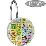 XiangHeFu ABC Alphabet mit Tieren Kinder Dekorative Duschvorhanghaken 12 PCS für Badezimmer