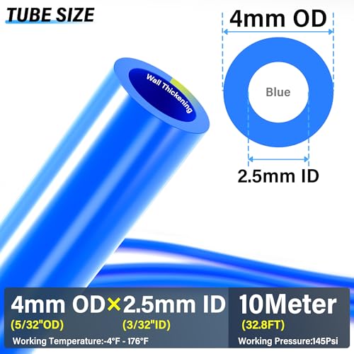 TAILONZ PNEUMATIC Blue 4mm or 5/32 inch OD 2.5mm ID Polyurethane PU Air Hose Pipe Tube Kit 10 Meter 32.8ft