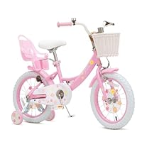 Bixike Girls Bike with Basket for Toddlers and Kids Aged 3-14 Years Old, 14 16 18 Inch with Training Wheels & Doll Seat, 20 Inch with Kickstand & Rear Rack, Princess Style Bicycle for Gift