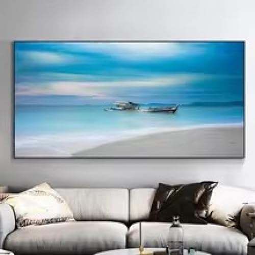 Tableau nature ocean paysage de mer haut de gamme avec arbre et bateau coucher de soleil