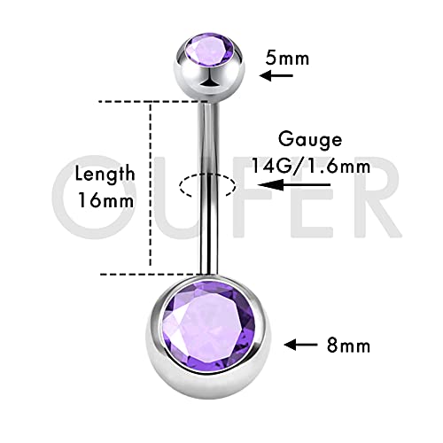 OUFER Belly Button Rings Pack 14G Surgical Steel Shiny CZ Belly Rings Jewelry Crystal Balls Navel Piercing Jewelry2
