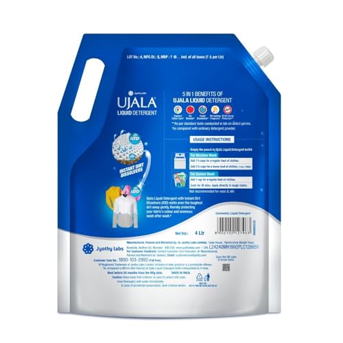 Image of Ujala Top Load Liquid Detergent Mega Saver 4L Refill Pack | Designed For Tough Dirt Removal | Superior Colour Care with Refreshing Fragrance | Ideal for Bucket Wash and Top Load Washing Machines