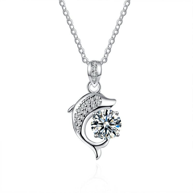 AOQINGDolphin shaped zircon pendant necklace in 925 silver, fashionably set with zircon clavicle chain