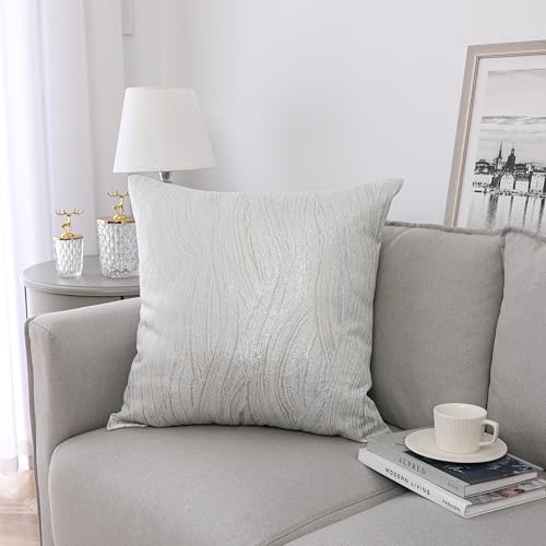Majestic Giftware Jacquard Decorative Throw Pillow Cover - PC1212L-AMZ | Silver/Gold Pillow Case with Zipper | Soft & Washable Cushion Covers for Sofa, Couch, Bedroom, Living Room (22"x22")