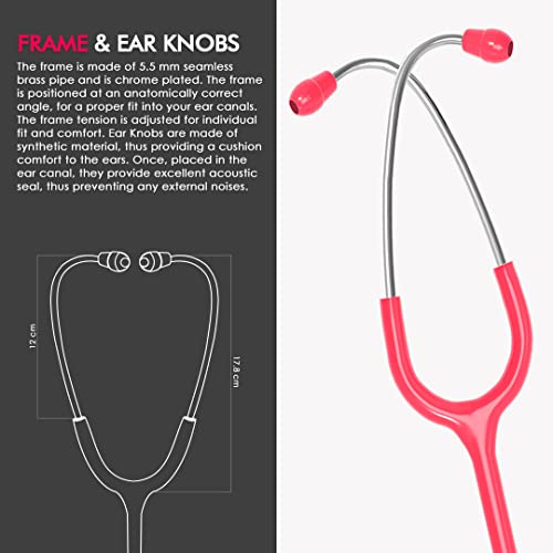 Image of ELKO EL-140 ULTRA II SS Stainless Steel Acoustic Stethoscope | For Doctors, Medical Students & Healthcare Professionals | Dual Head Chestpiece | 5.5mm Brass Pipe Frame | U-Shaped PVC Tubing (Pink)