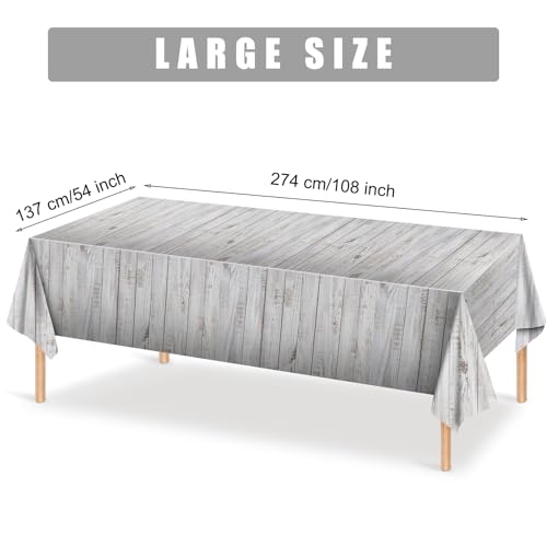 Image of Tatuo 3 Packs Natural Wood Grain Tablecloths Rustic Plastic Table Covers for Rectangle Table, Vintage Farmhouse Style Tablecloth Decorations for Western Barn Themed Birthday, 54 x 108 Inch (White)