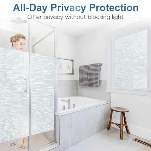 Frosted Glass Window Privacy Film Decorative, Bathroom Window Privacy Film for Glass Windows Cover, Static Cling, Removable, Reusable, Anti-UV, Anti-Glare, Heat Blocking, 23.6 Inch by 157.4 Inch