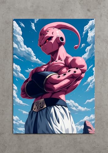Image of NIJUKA Anime Printed Metal sheet Poster For Home And Room Decoration | For Anime Art Fans Boys And Girls (Kid buu angry look)