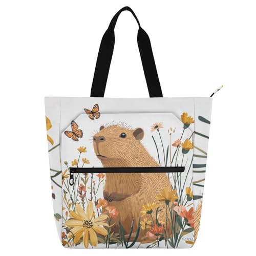Bolsa de mano de conejillo de indias con cremallera y asas tejidas para mujer y niñas
