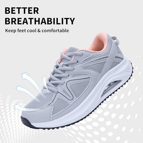 Image of SURRAY Womens Walking Shoes for Plantar Fasciitis, Arch Support Orthotic Sneakers Comfortable Tennis Shoes for Foot Pain Relief PinkGrey US Size 6-11