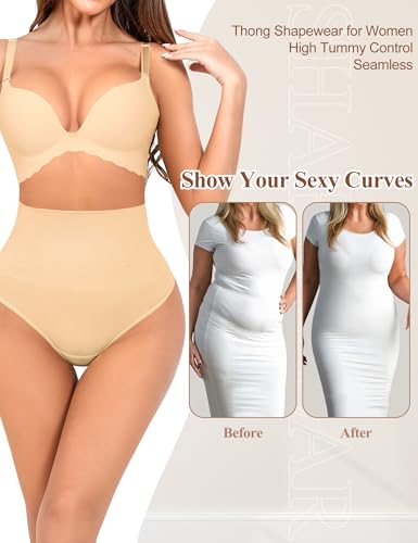 Image of Sarin Mathews Tummy Control Thong Shapewear for Women High Waisted Cotton Body Shaper Panties Underwears