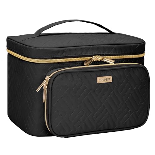 Travel Makeup Bag with Jewelry Organizer, Large Cosmetic Case, Waterproof Toiletry Bag for Cosmetics, Brushes, and Tools, Black