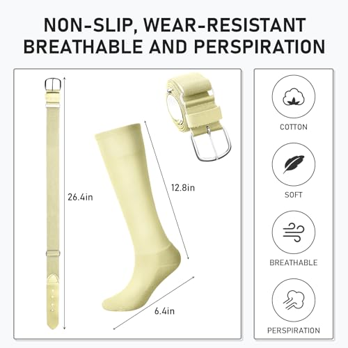 Image of Zhanmai Baseball Belt and Socks Combo, Adjustable Elastic Belt and Softball Socks, Multiple Sizes for Youth Boys Girls, Adult