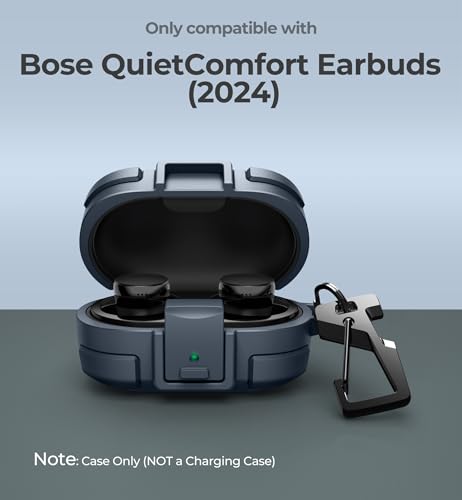 Image of Dexnor for Bose QuietComfort Earbuds Protective Case with Drop-Proof Lock, Shockproof Rugged Bumper Cover with Carabiner & Keyring for Bose QuietComfort Earbuds 2024 Blue（Charger not Included）