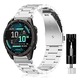 SeNool QuickFit 20mm Cinturino per Garmin Fenix 8 43mm/Fenix 7S Pro Solar/Fenix 7S/ Fenix 6S/Fenix 6S Pro/Fenix 5S, Metallo Bracciale Cinturini per Garmin Descent Mk3S/Descent Mk3Si - Argento