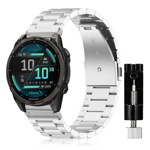 #VerdientProvisionen<br>QuickFit 20mm Armband für Garmin Fenix 8 43mm/Fenix 7S Pro Solar/Fenix 7S/ Fenix 6S/Fenix 6S Pro/Fenix 5S Metall Ersatzarmband Uhrenarmband für Garmin Descent Mk3S/Descent Mk3Si Silber