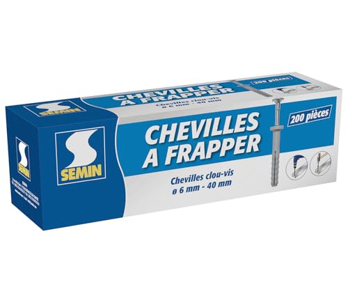 SEMIN Chevilles à Frapper 6x40 mm – Boîte de 200 pièces– Cheville Nylon Expansion avec Clou A1 – Fixation Rails Placo & Cloisons – Pose Rapide
