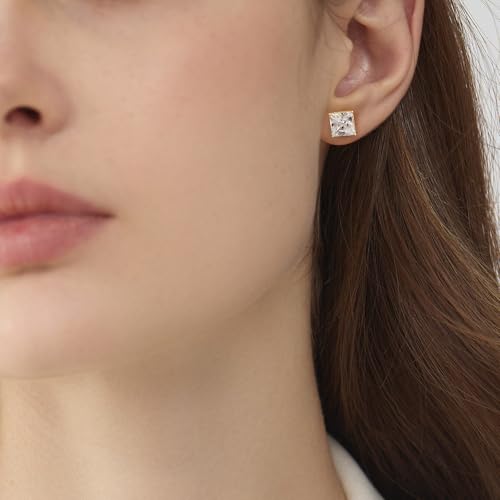Princess Cut Moissanite Stud Earrings, Lab-Created Diamonds, 0.8-2.4ct D Color, VVS1 Clarity, Hypoallergenic, White Gold-Plated 925 Sterling Silver, Anniversary Birthday for Women Men 5