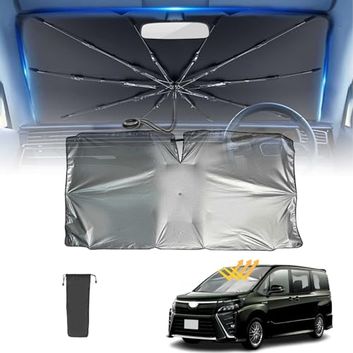 車種汎用 トヨタ ノア ヴォクシー 80系 2014年〜2021年 10骨傘型 紐タイプ車 サンシェード 車 フロント 車用傘式サンシェード 遮光率 99%&UVカット 折りたたみ 車用サンシェード カー日除け 瞬時装着 傘忘れ対策 駐車熱中症対策 温度上
