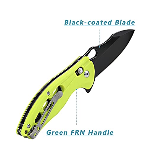 Albatross Edc Cool Axis Lock Folding Knife With 3" Black Blade And 4.25" Green Frn Handle, Pocket Knives With Flipper Fast Opening And Deep Carry Clip Fk036Bc-Gn #TOP3
