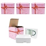 4 Sets Mug Boxes for Gift, 11 oz Coffee Cup Shipping Boxes with Foam Support, Suitable for Mug Wrapping Shipping Packaging Storing, Pink (Not Included Cup)