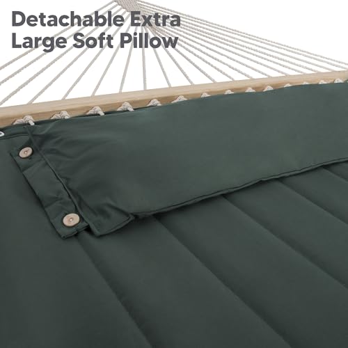 Image of SUNCREAT Hammocks Extra Large Double Hammock with 12 ft Stand, 475lbs Capacity, Outdoor Portable Hammock with Hardwood Spreader Bar, Extra Large Pillow, Gray Green