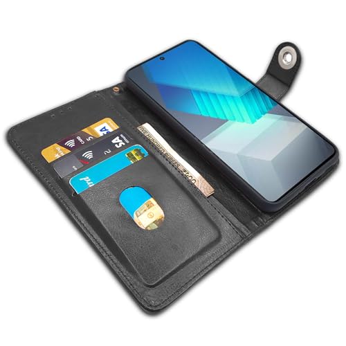 Image of Pikkme iQOO Neo 7 Pro 5G Flip Cover Leather Finish | Inside TPU with Card Pockets | Wallet Stand and Shock Proof | Complete Protection Button Flip Case (Black)