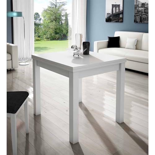 Sueña y Descansa Mesa Libro Blanca Extensible, salón Comedor o Cocina de 90 x 80 Extensible 160 cm