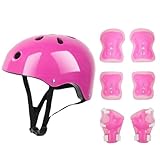 Marque : IRON JIA'S VBESTLIFE Ensemble D\'équipement de Protection pour Casque pour Enfants, y Compris Les Coudières de Casque, Les Genouillères et Les Protège-Poignets pour Le Patinage à roulettes sur Scooter (Rose)