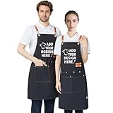 Delantal Personalizado para Hombre y Mujer con Logo Foto Texto, Impermeable Ajustable de Cocina con 4 Bolsillos, Delantal de Chef Personalizado para Cocinar asar la Parrilla y Hacer Barbacoas