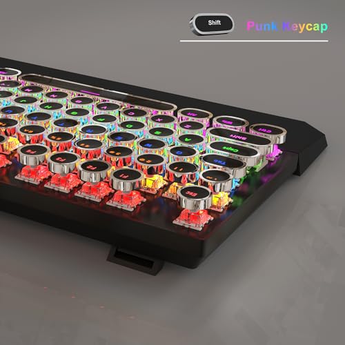 MageGee タイプライター メカニカル ゲーム用キーボード レトロ ブラック パンク ラウンド キーキャップ RGB レインボー バックライト 有線キーボード ノートパソコン Mac PC ゲーマー用 磁気リストレスト付き - ブルースイッチ