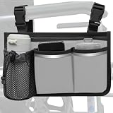 SHIFANQI Wheelchair Bag, Walker Bag, Armrest Organizer Pouch with Cup Holder and Reflective Strip, Accessories for Most Wheelchairs, Walkers, Rollators (Grey)
