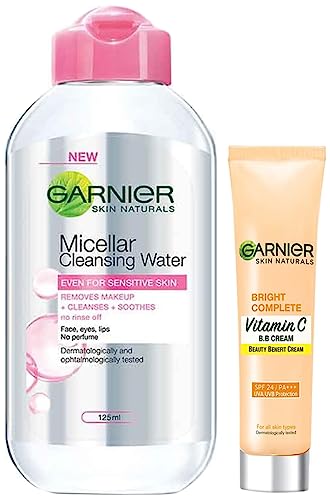 Image of Garnier Skin Naturals, Micellar Cleansing Water, 125ml & Garnier Bright Complete Vitamin C BB Cream 18g
