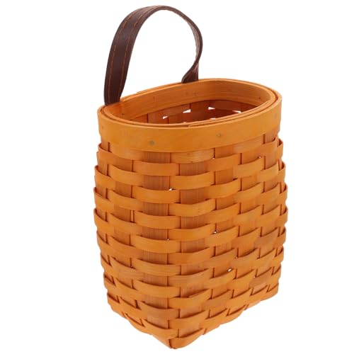 SOIMISS Cesta de Pared de Madera Asa de Cuero Cesta Colgante Artesanal para Almacenaje Multifuncional en Cocina y Comedor para Organizar Alimentos y Objetos Decorativos