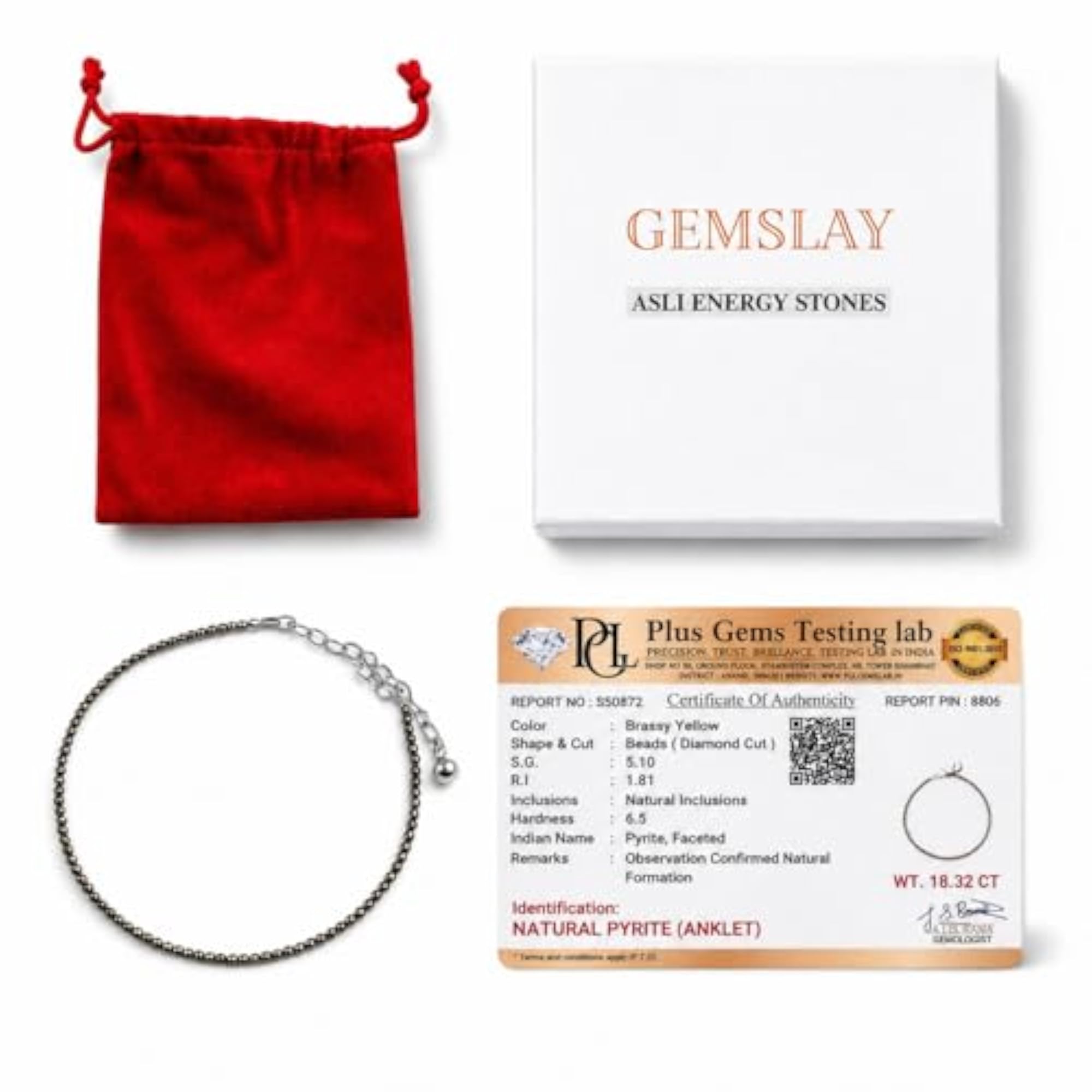 Women's Natural Pyrite Stone Adjustable Healing Anklet