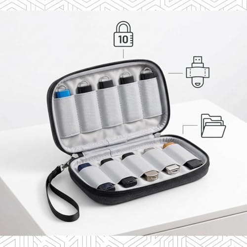 Image of Pendrive Case, 10 Slots USB Flash Drive Organizer, Travel Pouch for Pendrives and Tech Accessories, Compact Design with Lanyard for Professionals, Students, Travelers