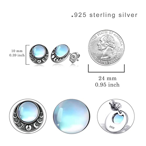 Moonstone Moon Phase Earrings For Women,925 Sterling Silver Crescent Moon Phase Stud Earrings Hypoallergenic Jewelry Gift For Women Girls Mom Daughter Wife #TOP4