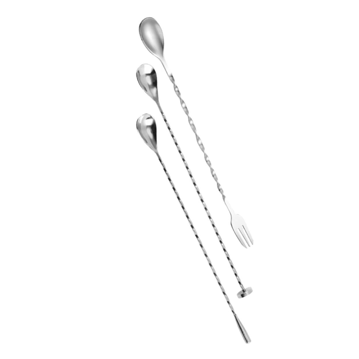 KICHOUSE 3pcs Stainless Steel Long Bar Spoon Cocktail Spoon Coffee Mixer Household Mixing Spoon Fruit Juice Beverages Coffee Beverage Stirrers Silver 304 Stainless Steel re-usable