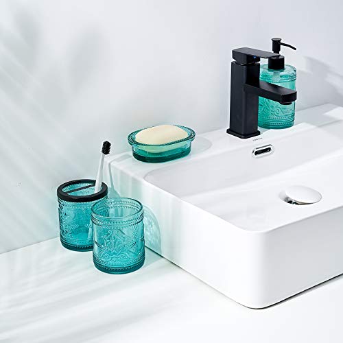 Image of KMwares Elegant 2.6-Gallon Thick Glass Wastebasket - Durable, Odor-Free, Easy to Clean, Stylish Decorative Trash Can for Home & Office (Teal Blue)