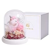 ANLUNOB Preserved Flowers Unicorn or Deer in Glass Dome for Women Mom Grandma, Eternal Real Rose wit