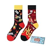 NxnChc Calcetines Divertidos Unisex para Mujer y Hombre con Diseños Asimétricos en Par - Temas Bombero Animales, Comida, Fruta, Deporte y Arte en Algodón - Ideal para Regalos