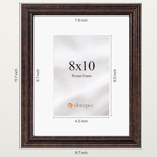 Image of eletecpro 8x10 Brown Picture Frames Set of 4, Vintage Photo Frames with Clear Acrylic Cover, Gallery Wall Art Display 5x7 Photo with Mat or 8x10 without Mat for Tabletop and Wall Mount, Home Decor