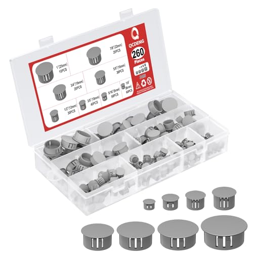 Image of 260PCS Grey Plastic Plugs Hole, Round PA66 Plug Furniture Hole Decorative Cover 8 Size 1 /4 inch 5 /16 inch 3 /8 inch 1 /2 inch 5 /8 inch 3 /4 inch 7 /8 inch 1 inch