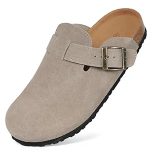 Kids Suede Clogs Boys Girls Cork Footbed Potato Shoes Classic Slip On Leather Mules Children Indoor Outdoor Sandals with Adjustable Buckle