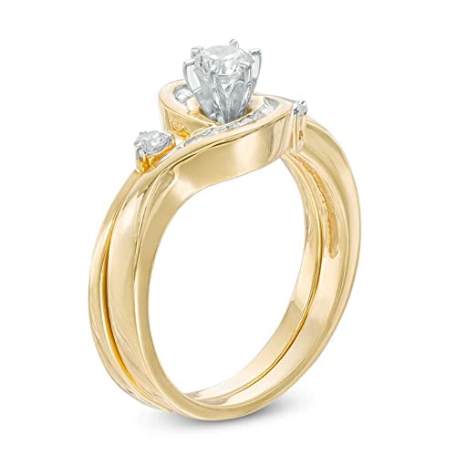Round Cut White Diamond Frame Bypass Bridal Ring Set for Women's in 925 Sterling Silver 14K Yellow Gold Finish2