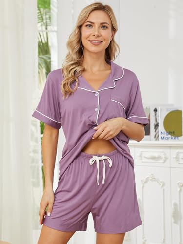Image of Womens Pajama Sets Short Sleeve Sleepwear Soft Button Down Nightwear Lounge Pj Set XS-XXL