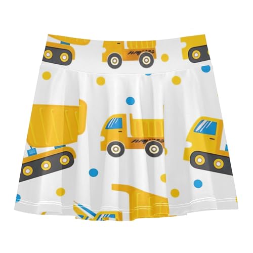 Joisal Cute Yellow Construction Trucks Kids Tennis Skirts Navy Athletic Shorts for Girls Skorts Pleated Skort 4t